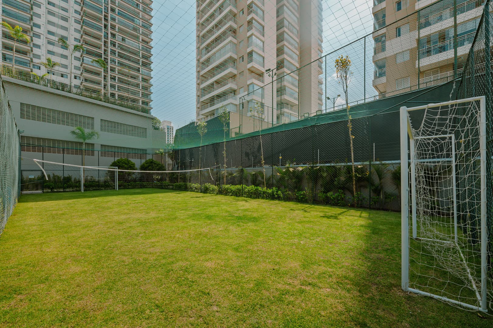 Perspectiva ilustrada da quadra gramada