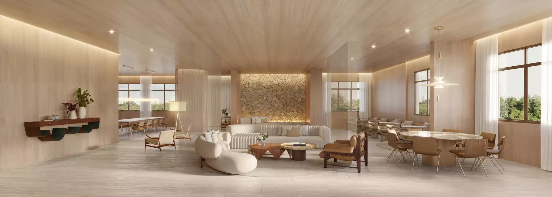 Perspectiva ilustrada do salão de festas