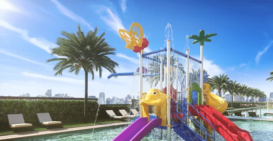 Perpectiva ilustrada da piscina infantil