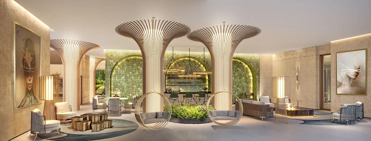 Perspectiva ilustrada do salão de festas