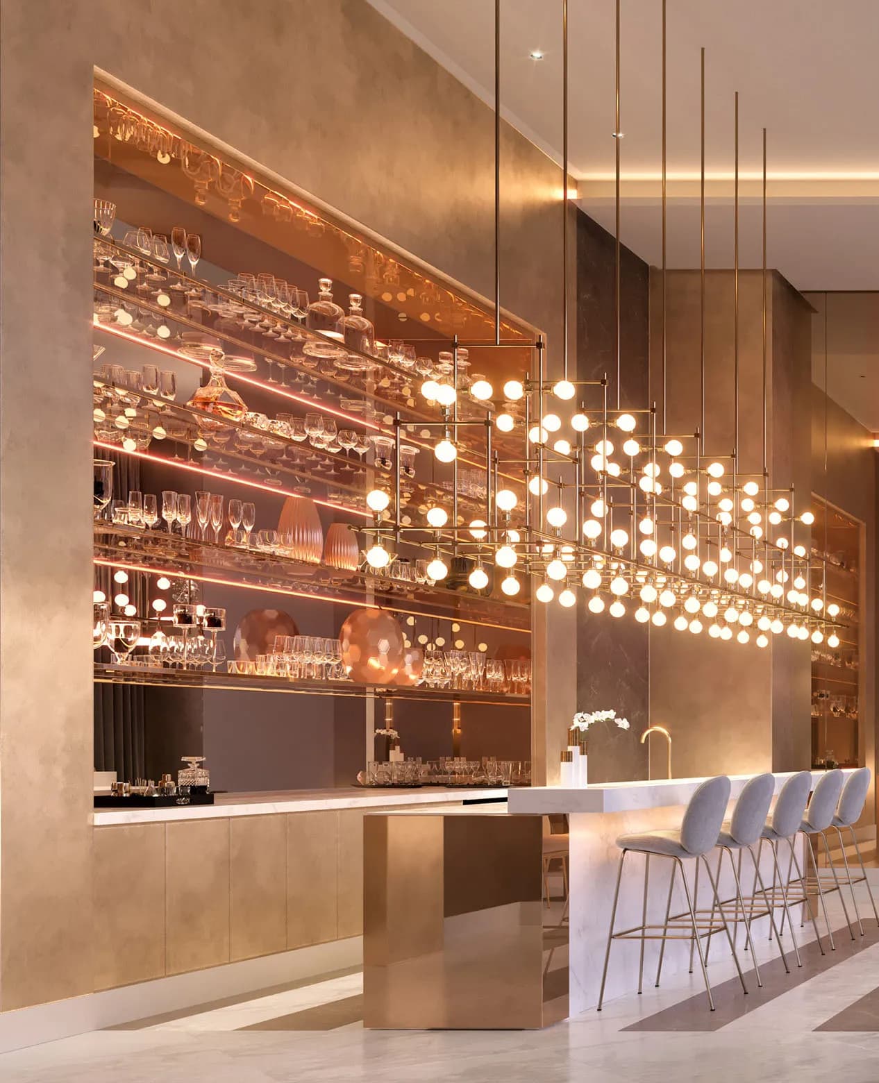 Perspectiva ilustrada do salão de festas