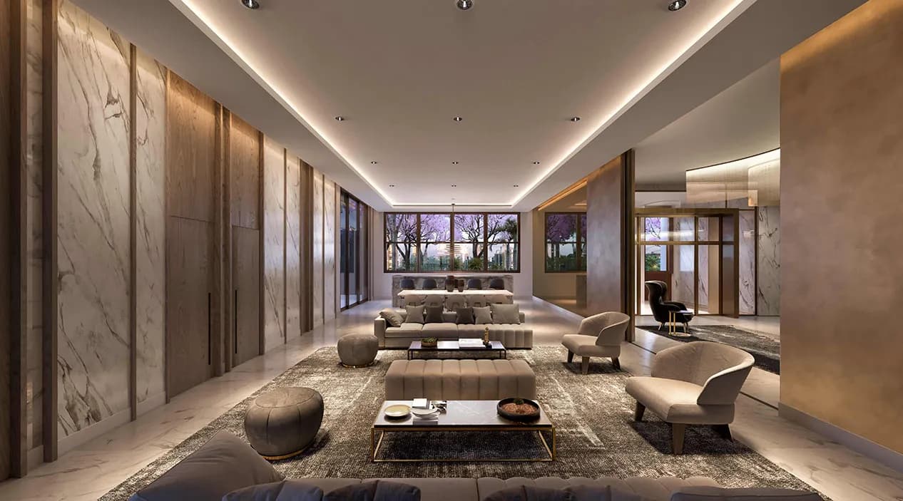 Perspetiva ilustrada do salão de festas