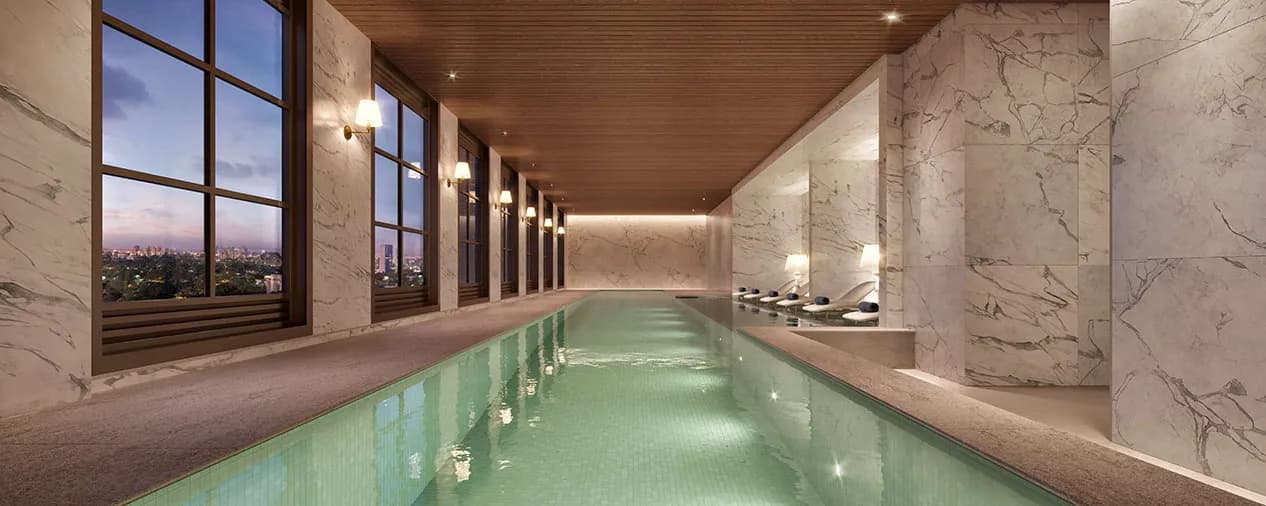 Perspectiva ilustrada da piscina coberta