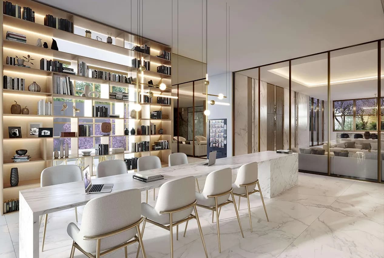 Perspetiva ilustrada do salão de festas