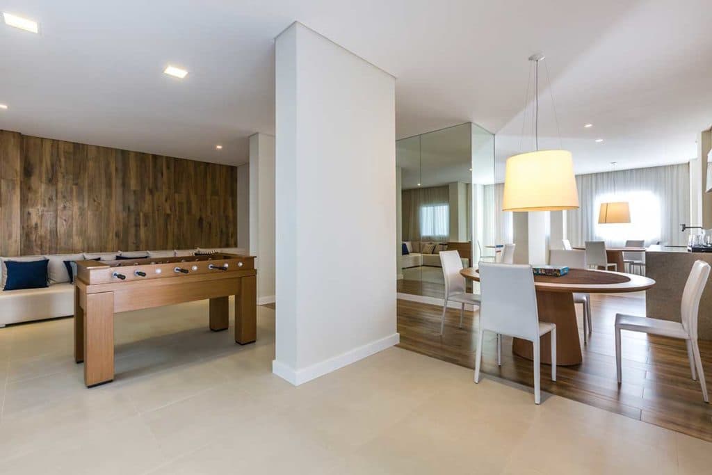 Perspectiva ilustrada do salão de jogos