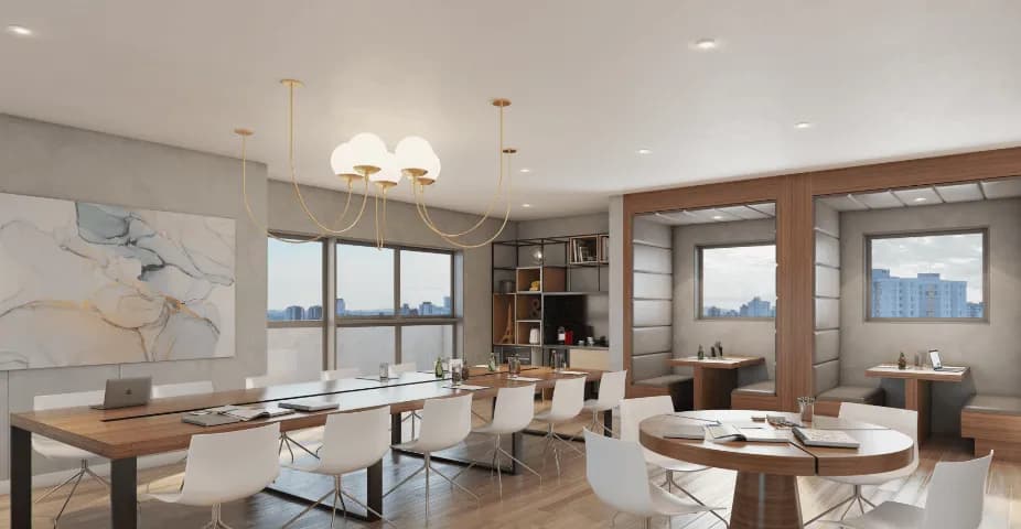 Perspectiva ilustrada do salão de festas