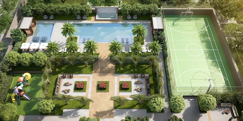 Perspectiva ilustrada da área de lazer