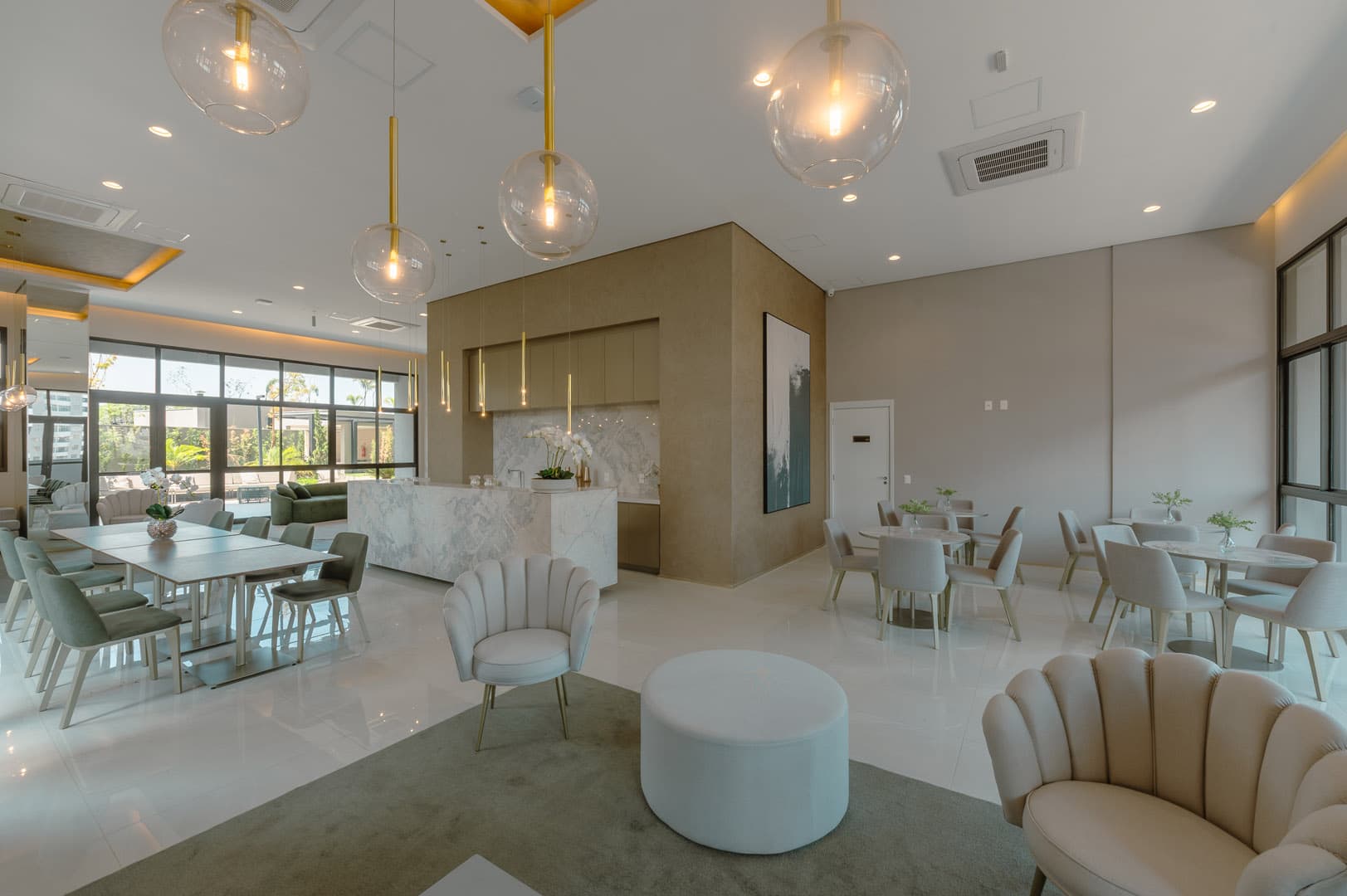 Perspectiva ilustrada do salão de festas