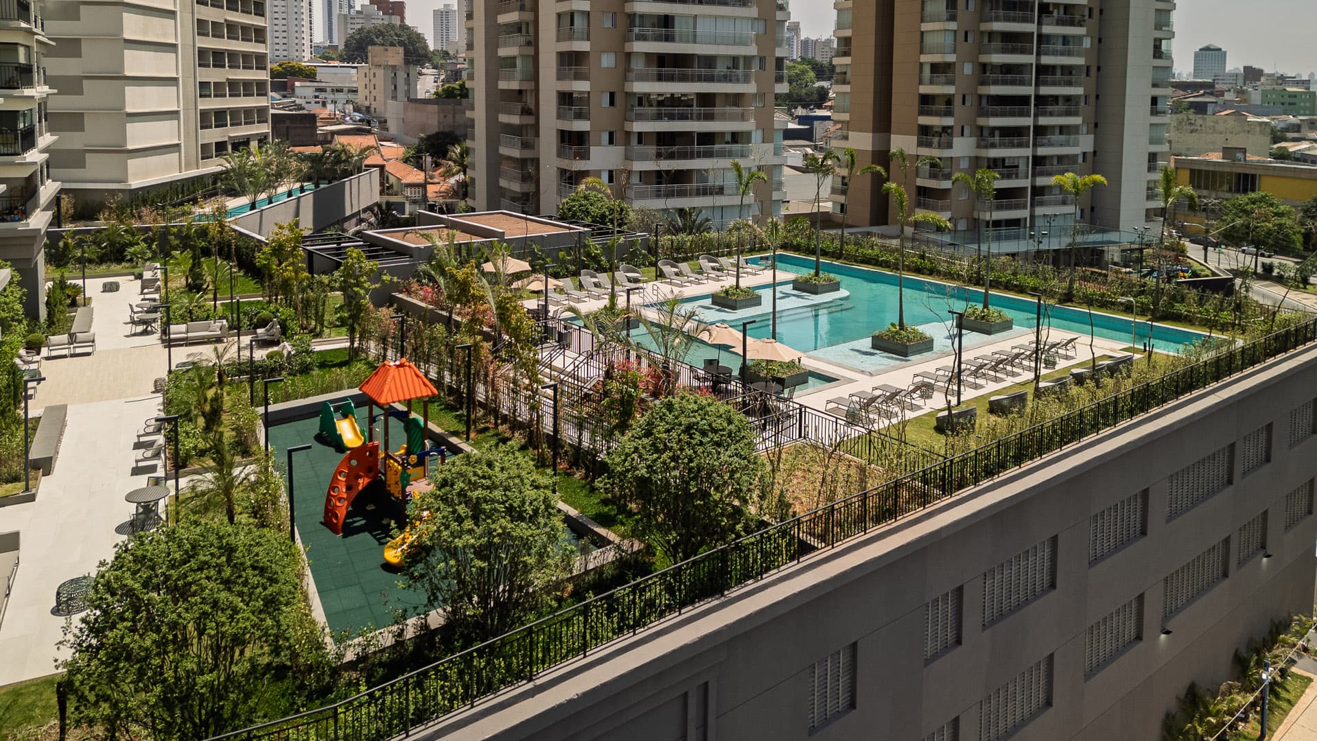 Perspectiva ilustrada da área de lazer