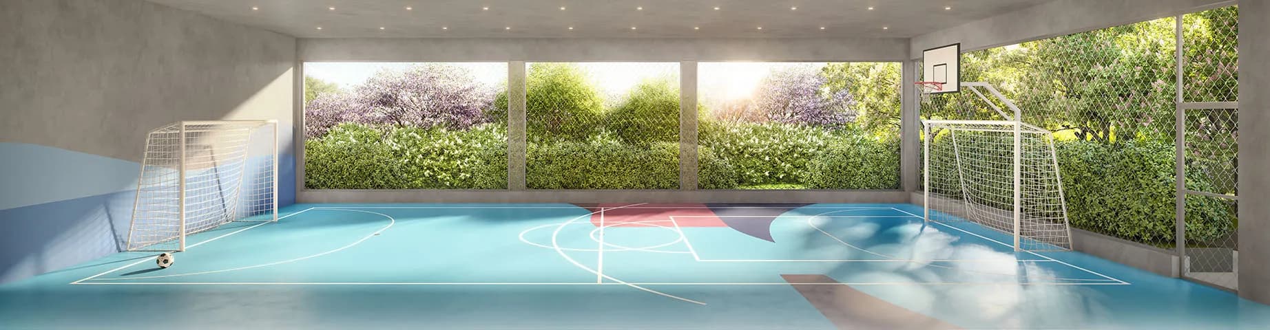 Perspectiva ilustrada da quadra de futebol