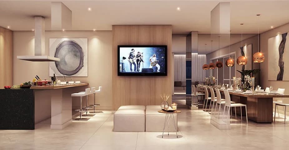 Perspectiva ilustrada do salão de festas