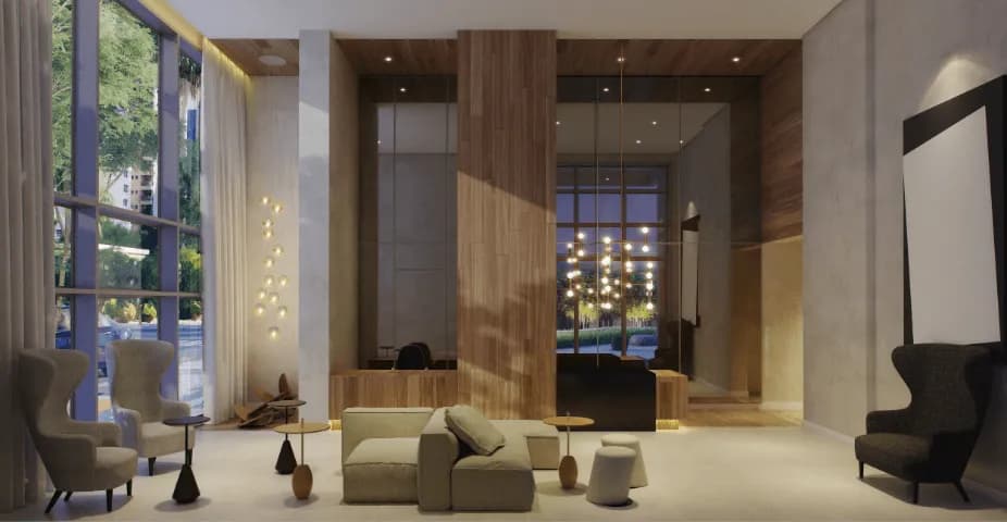 Perspectiva ilustrada do hall social