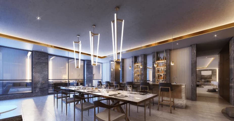 Perspectiva ilustrada do salão de festas