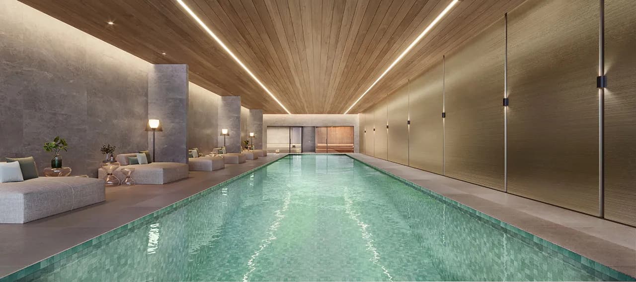 Perspectiva ilustrada da piscina coberta