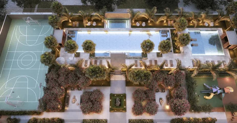 Perspectiva ilustrada da área de lazer