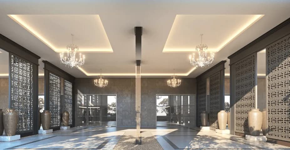 Perpectiva ilustrada do hall social