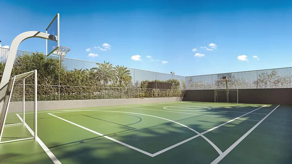 Perspectiva ilustrada da quadra de futebol