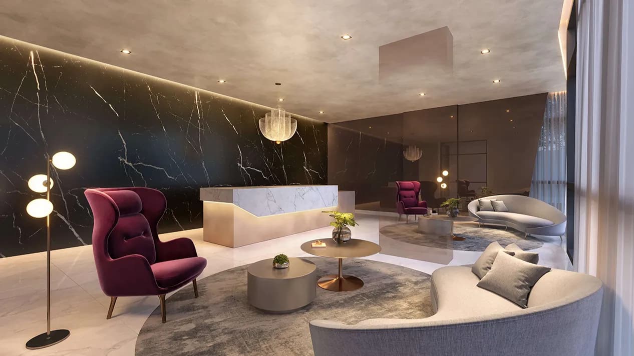 Perspectiva ilustrada do hall social