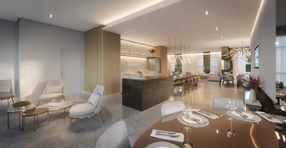 Perspectiva ilustrada do salão de festas