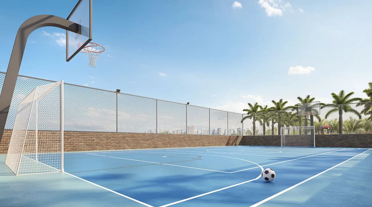 Perspectiva ilustrada da quadra de futebol