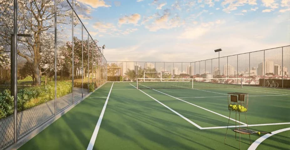 Perpectiva ilustrada da quadra de tennis