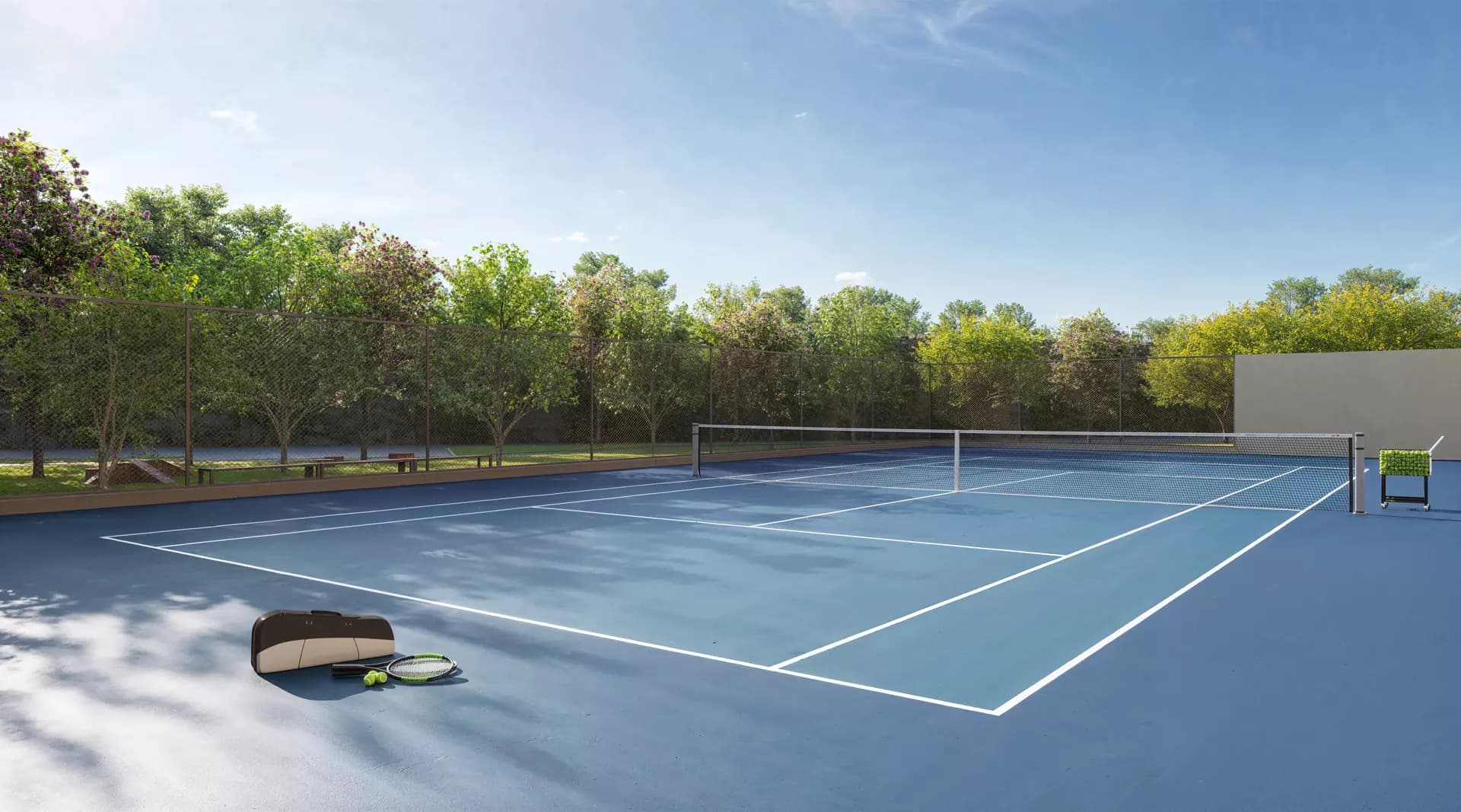 Perspectiva ilustrada da quadra de tenis
