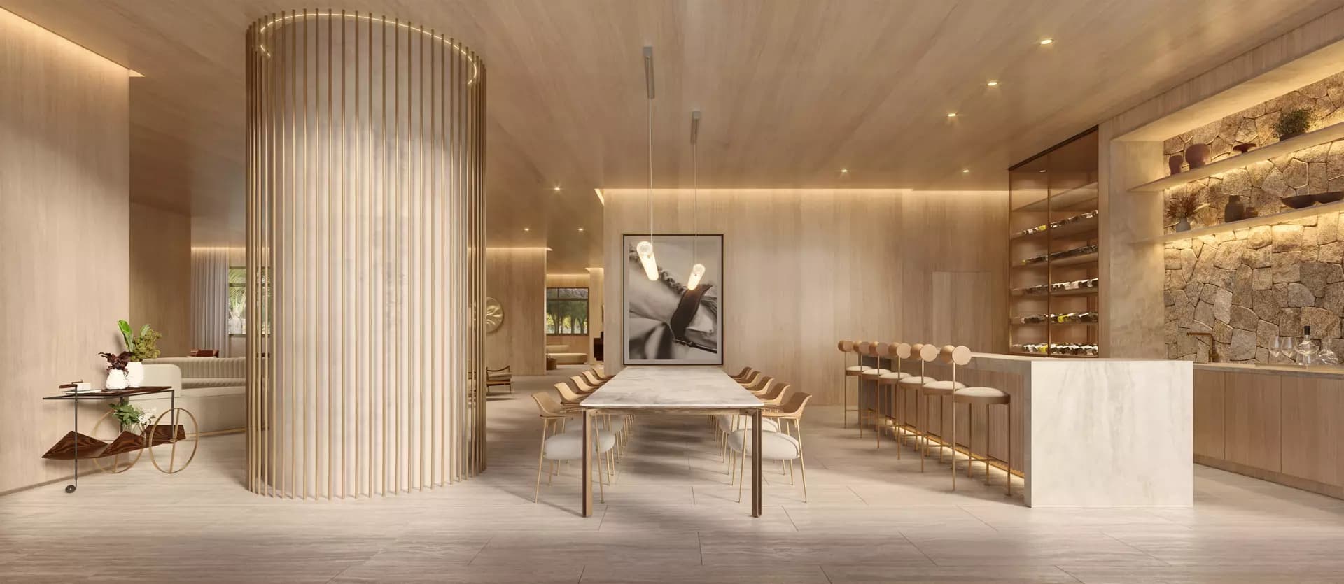 Perspectiva ilustrada do salão de festas