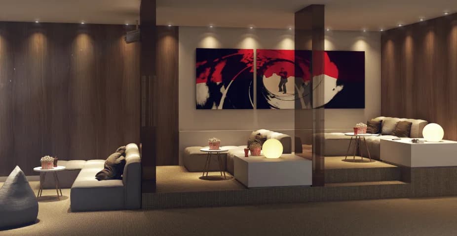 Perspectiva ilustrada do salão de festas