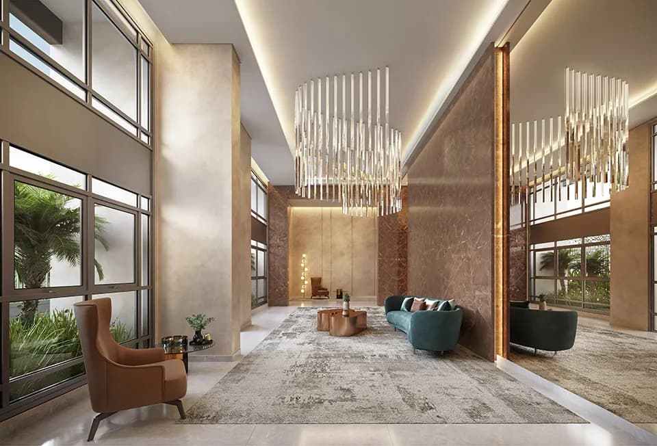 Perspectiva ilustrada do hall social