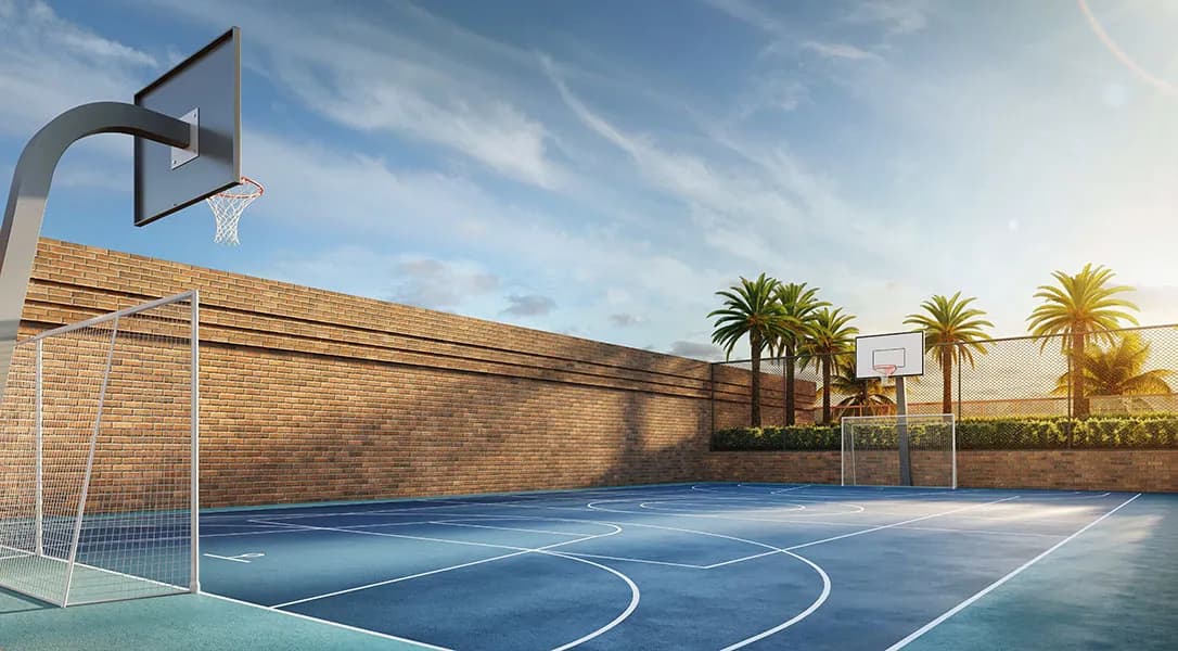 Perspectiva ilustrada da quadra de futebol