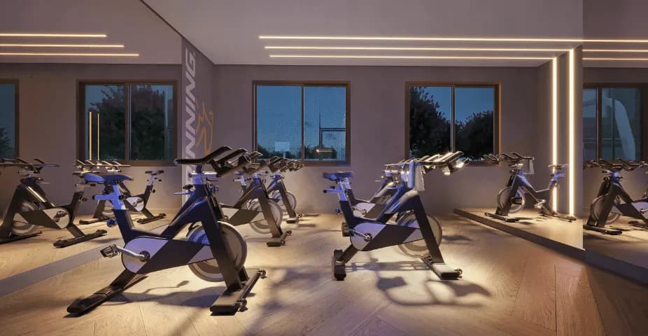 Perspectiva ilustrada da sala de spinning