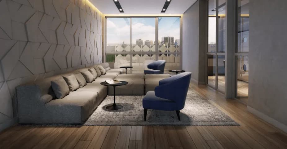 Perspectiva ilustrada do salão de festas