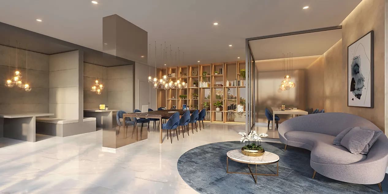 Perspectiva ilustrada do salão de festas