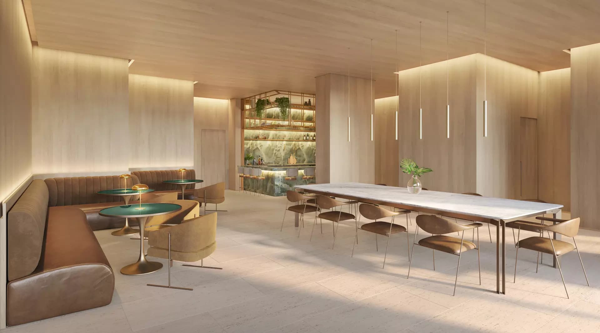 Perspectiva ilustrada do salão de festas