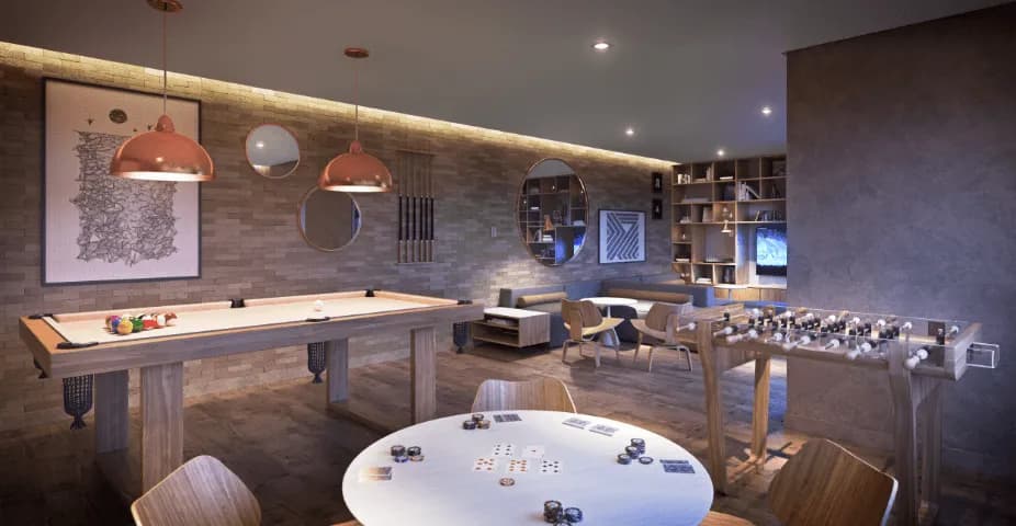 Perpectiva ilustrada do salão de jogos