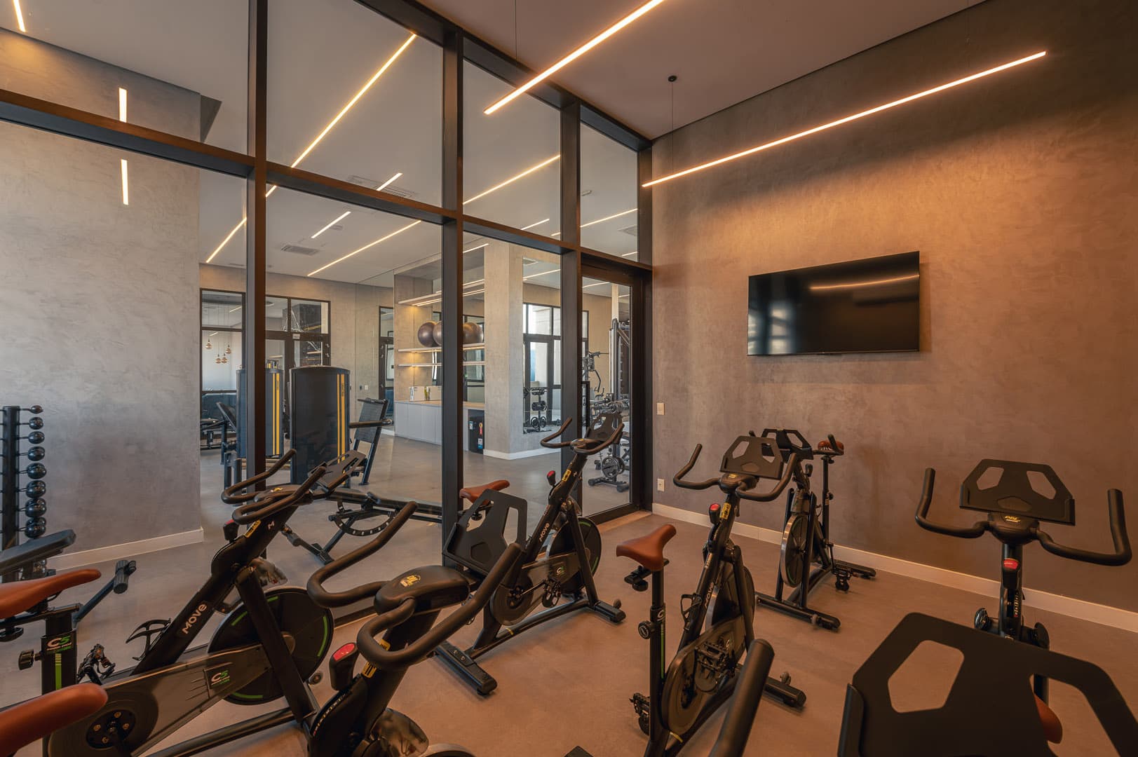 Perspectiva ilustrada da sala de spinning