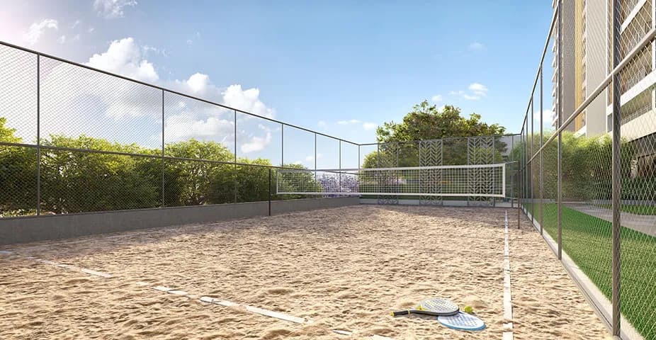 Perspectiva ilustrada da quadra de beach tennis