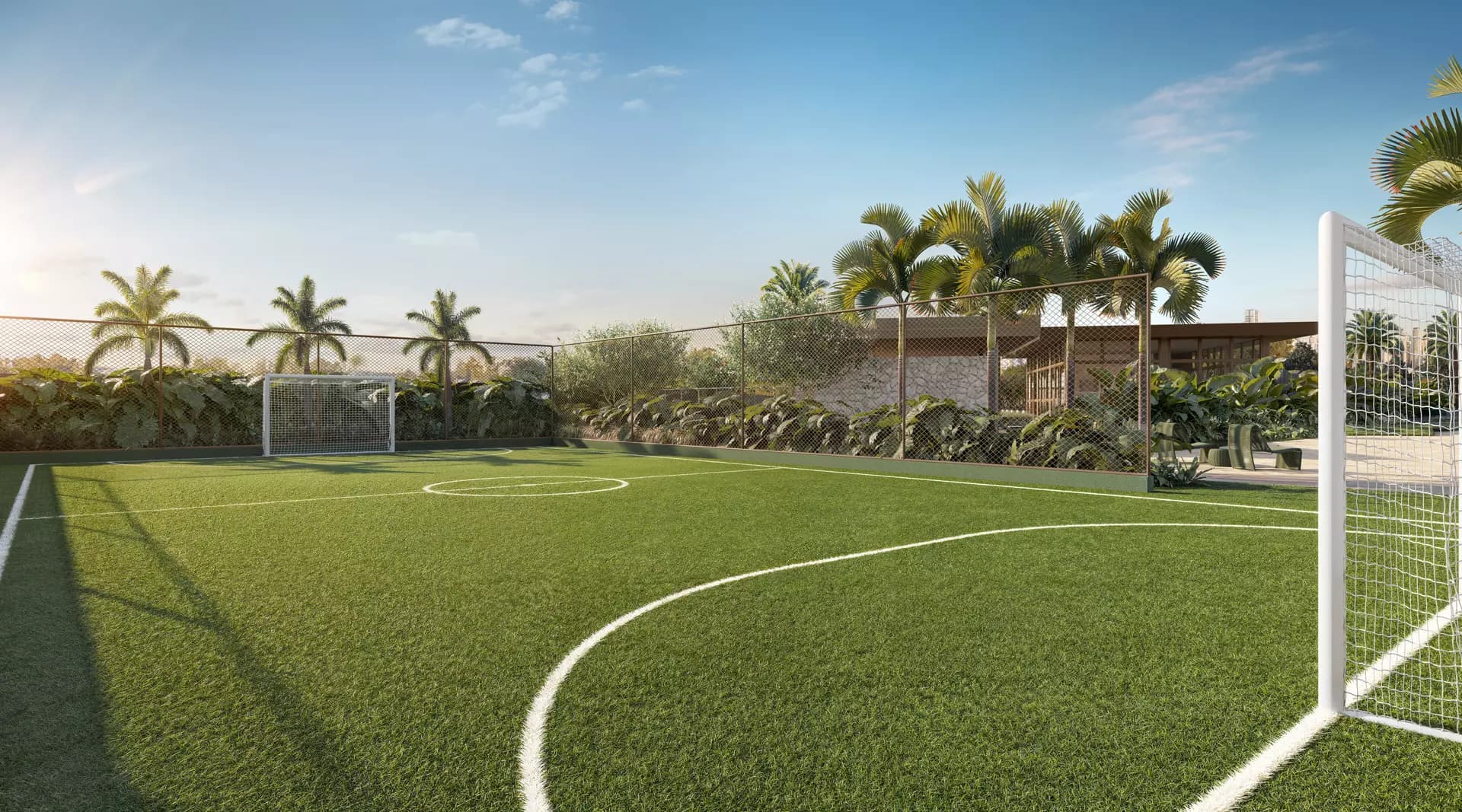 Perspectiva ilustrada da quadra gramada