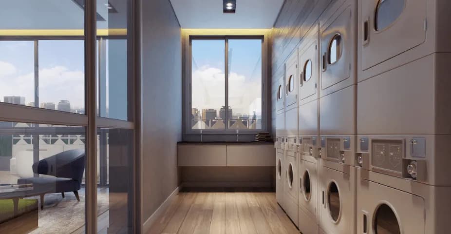 Perspectiva ilustrada da lavanderia