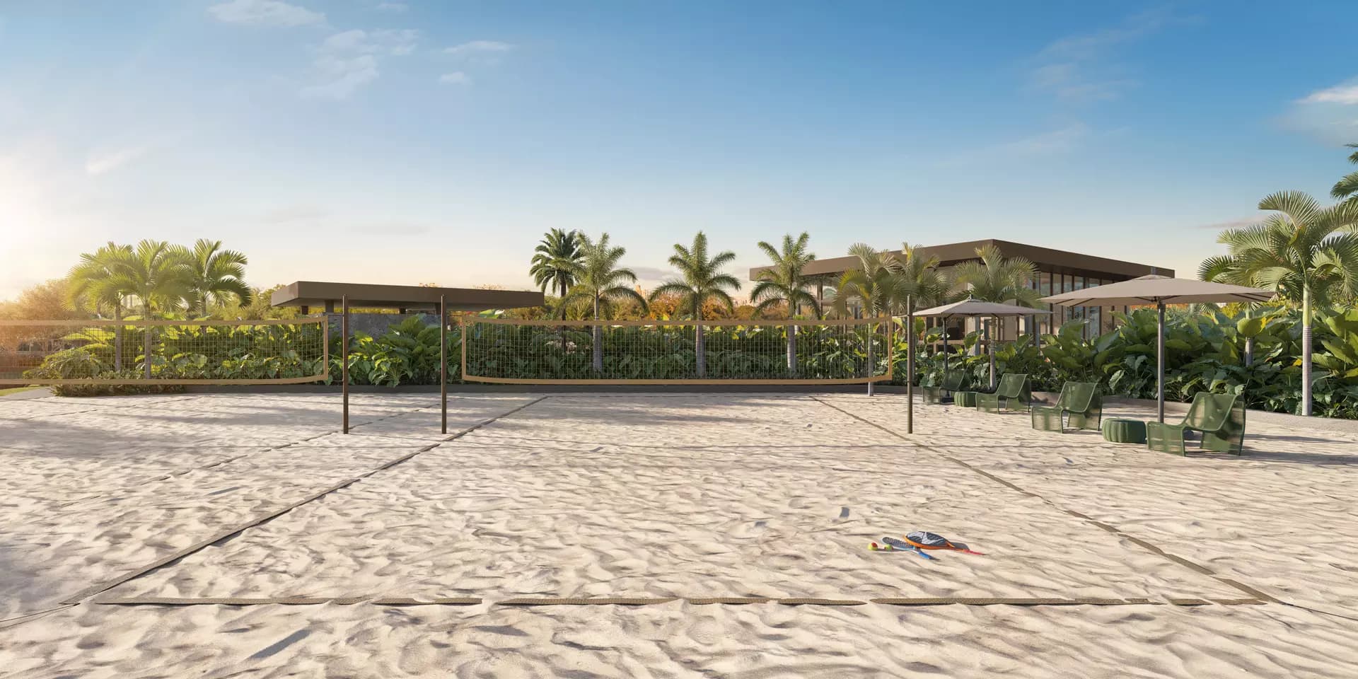 Perspectiva ilustrada da quadra de beach tennis