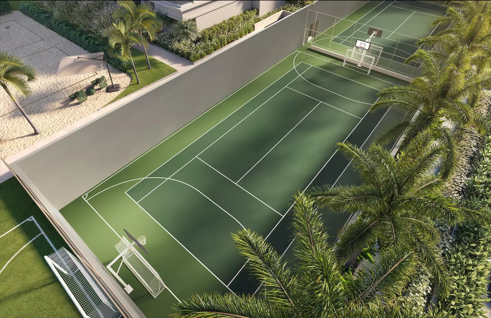 Perspectiva ilustrada das quadras recreativas