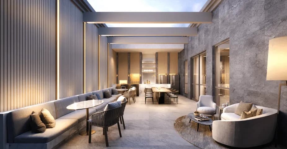 Perspectiva ilustrada do salão de festas