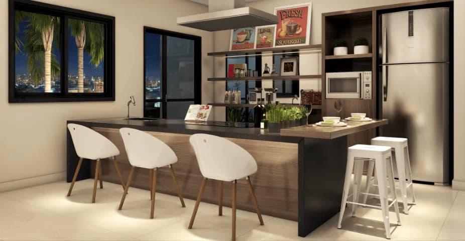 Perspectiva ilustrada do salão de festas