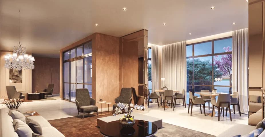 Perspectiva ilustrada do salão de festas