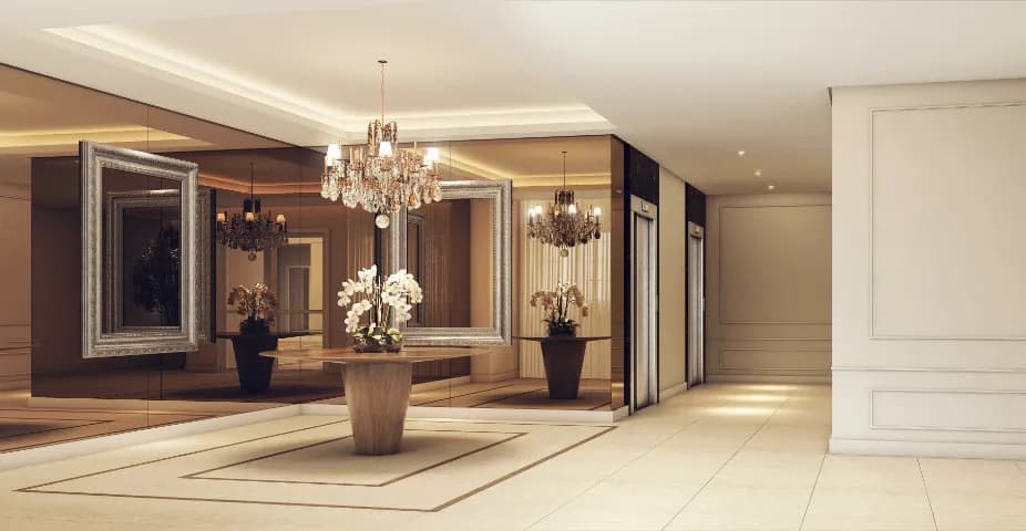 Perspectiva ilustrada do hall social