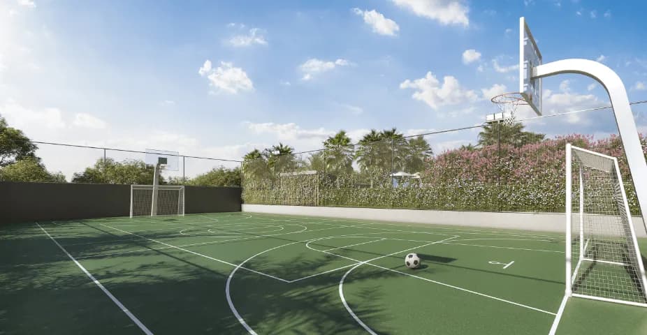 Perspectiva ilustrada da quadra gramada