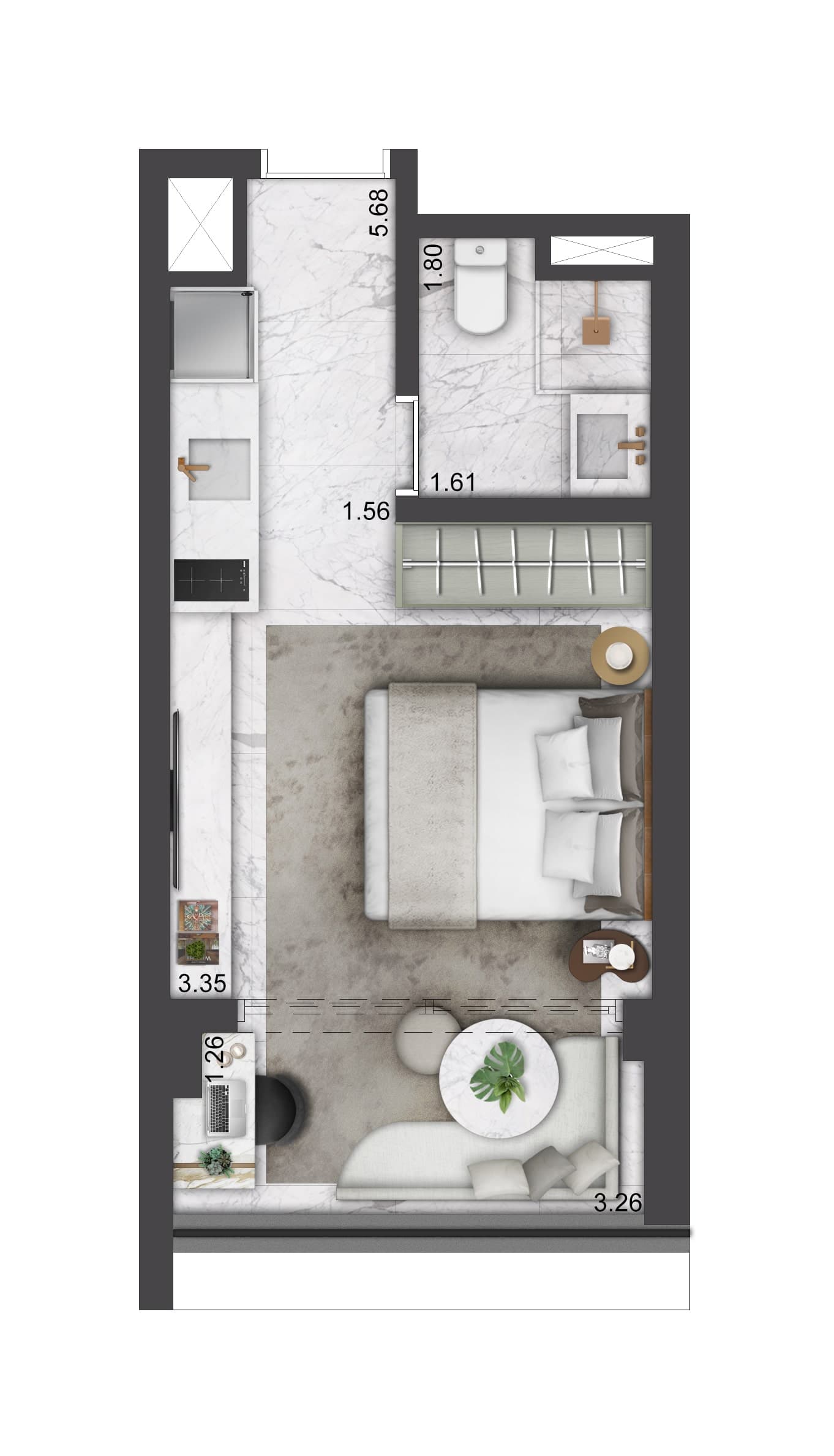 Planta decorado 25m²