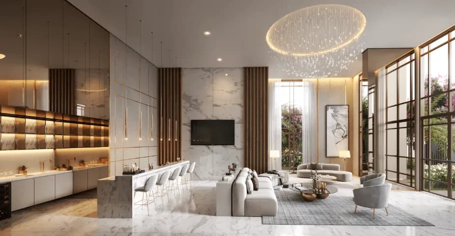 Perspectiva ilustrada do salão de festas