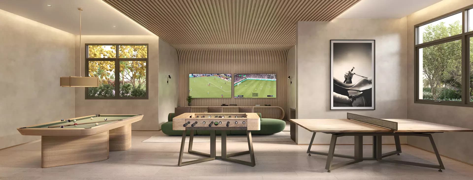 Perspectiva ilustrada do salão de jogos juvenil