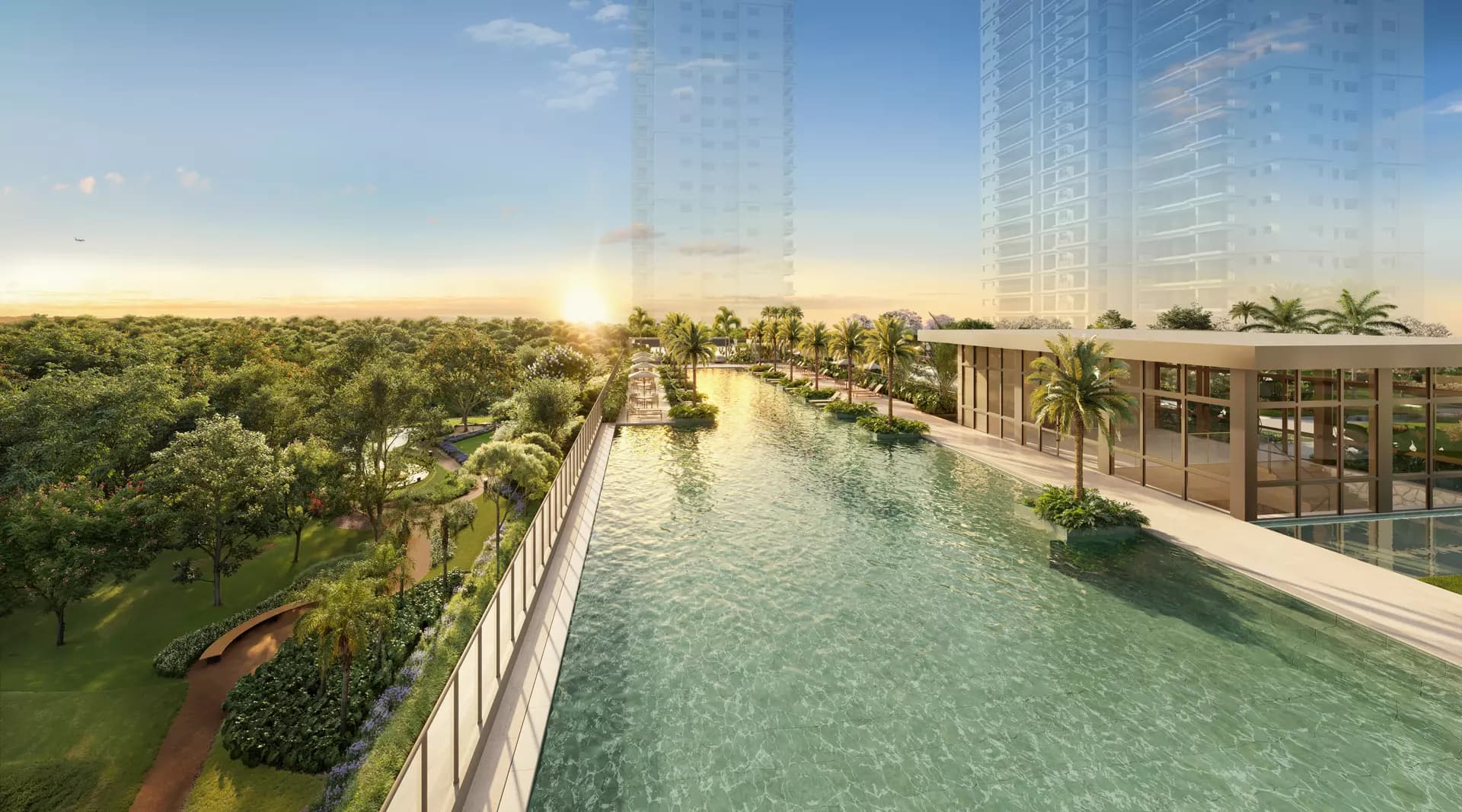 Perspectiva ilustrada da piscina com raia de 60m